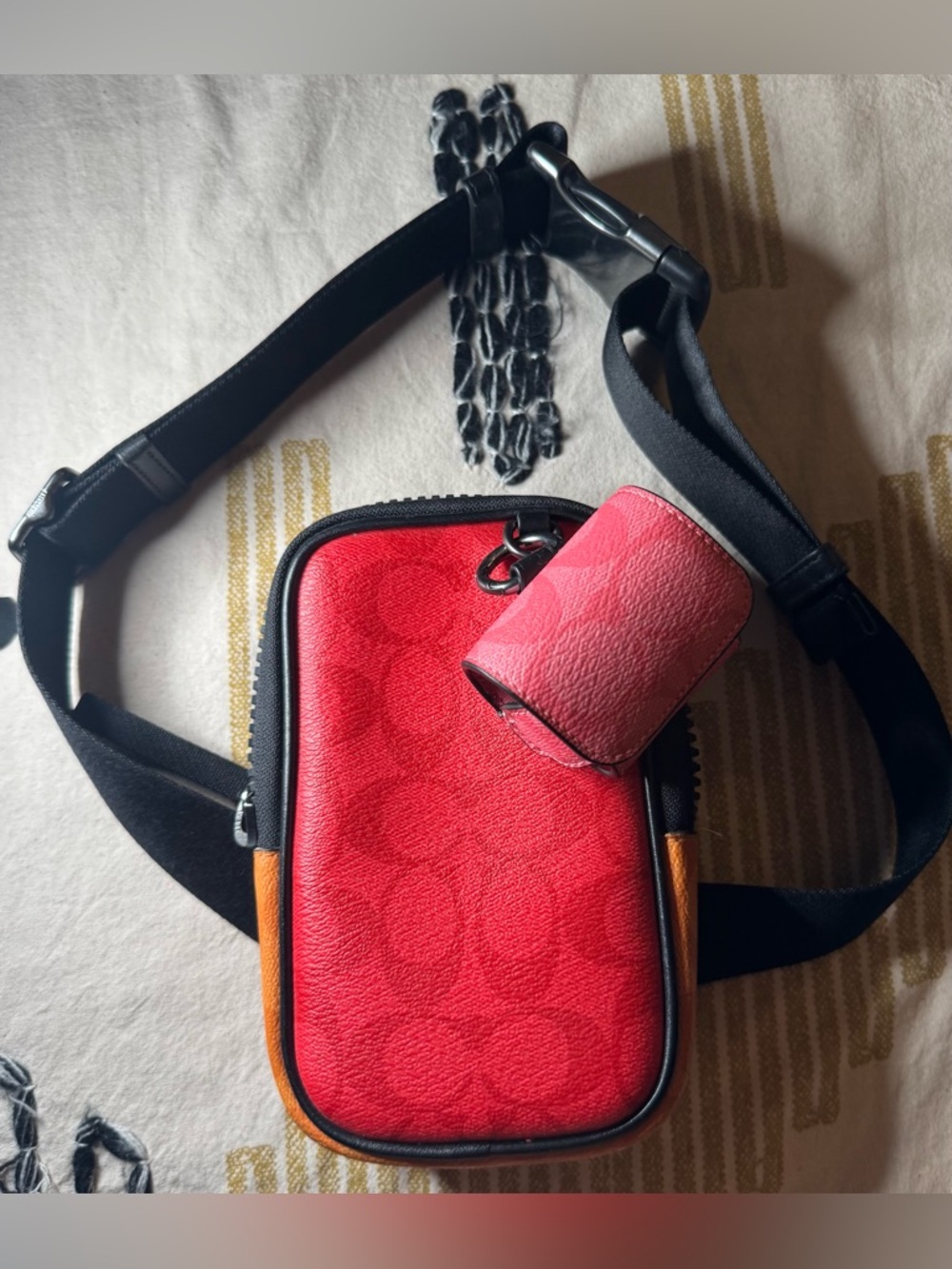 Coach Stanton Red Colorblock AirPod/iPhone Crossbody with Adjustable Strap - Picture 4 of 6